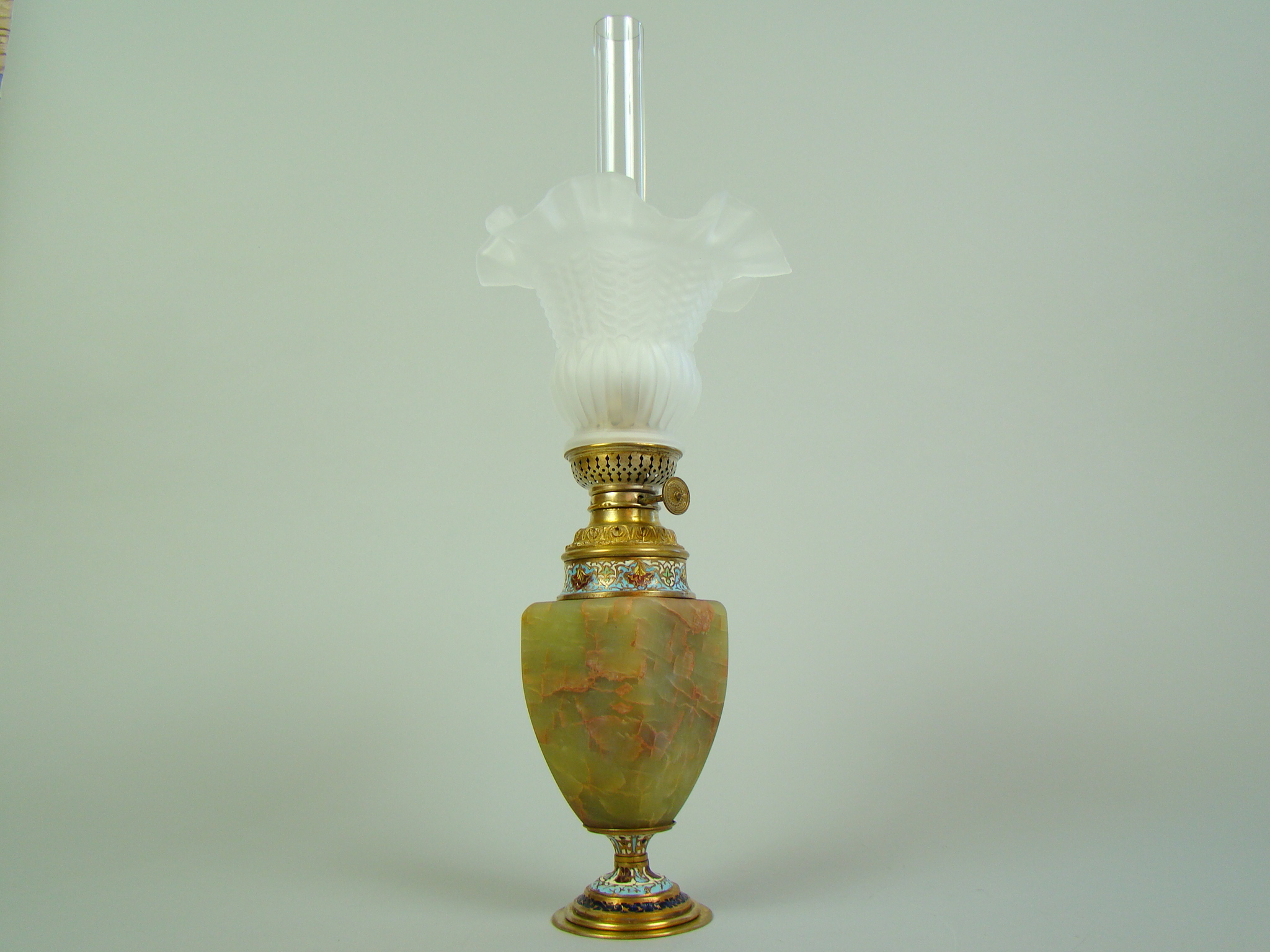 LAMPA NAFTOWA MOSIĄDZ ZŁOCONY MAJOLIKA LAMPA NAFTOWA MOSIĄDZ ZŁOCONY MAJOLIKA