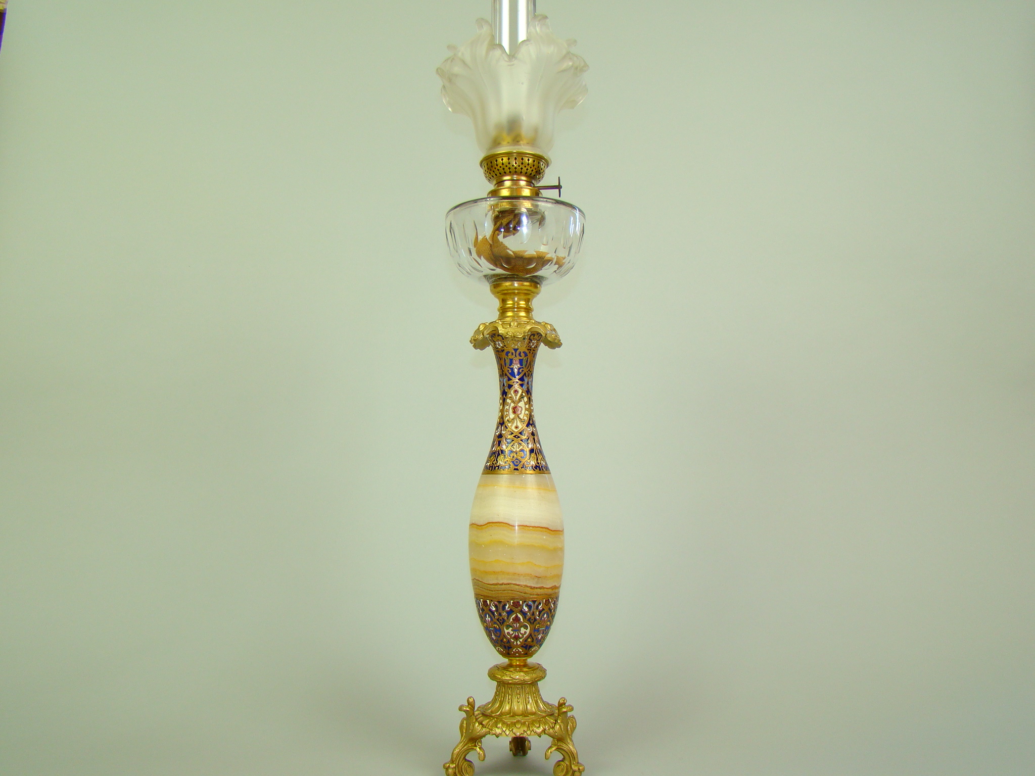 LAMPA NAFTOWA MOSIĄDZ ZŁOCONY MAJOLIKA UNIKAT