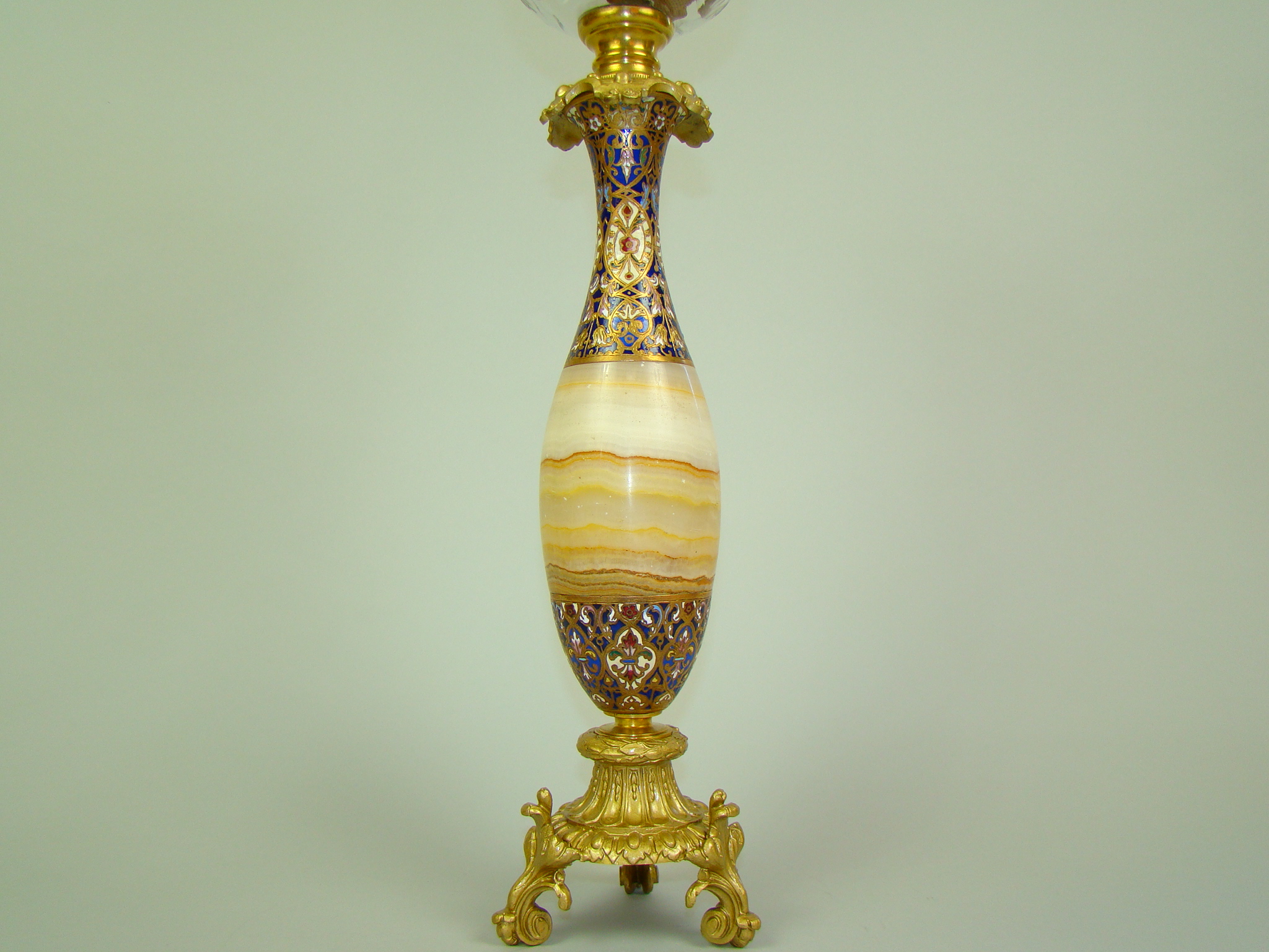 LAMPA NAFTOWA MOSIĄDZ ZŁOCONY MAJOLIKA UNIKAT