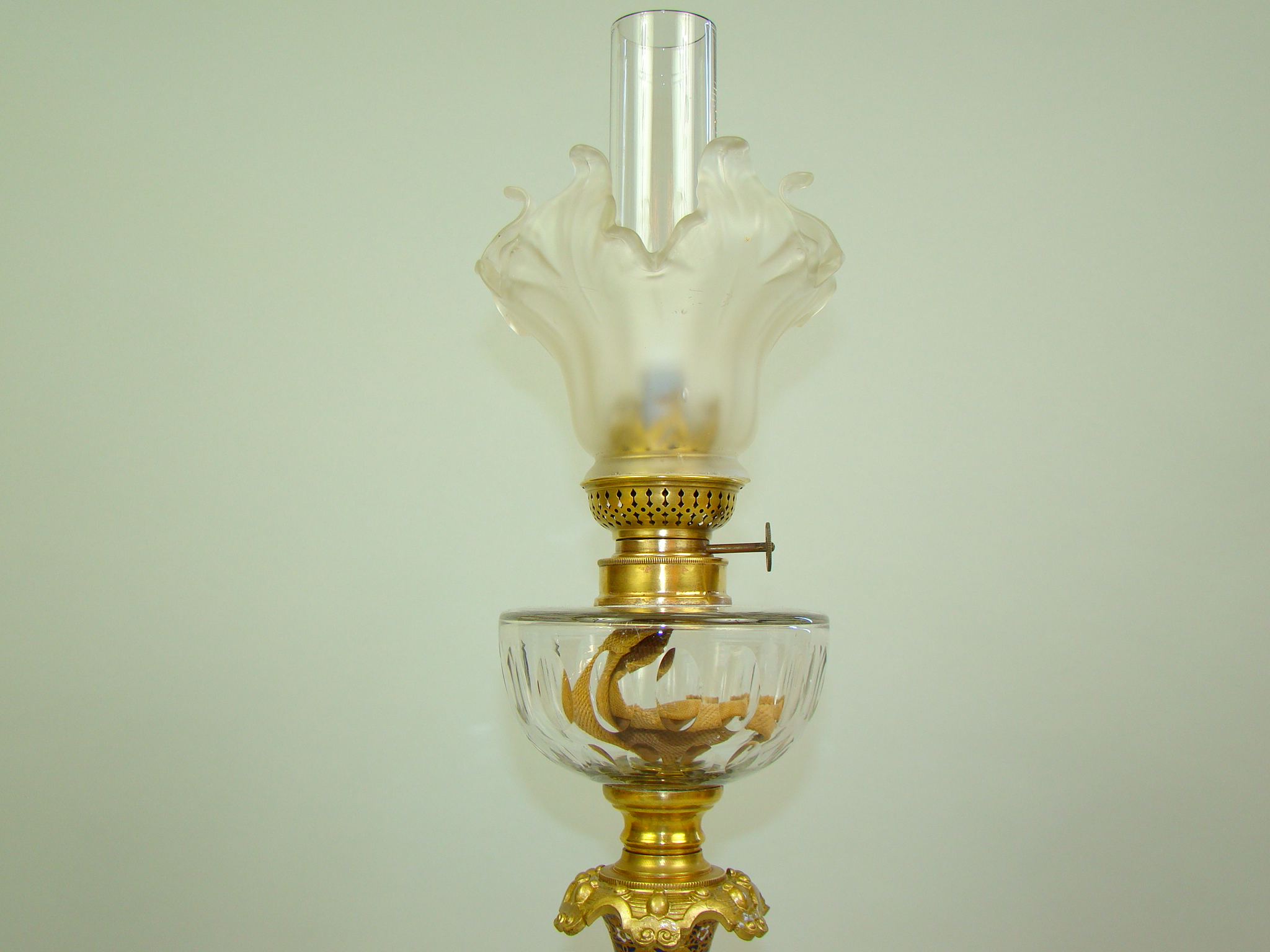 LAMPA NAFTOWA MOSIĄDZ ZŁOCONY MAJOLIKA UNIKAT