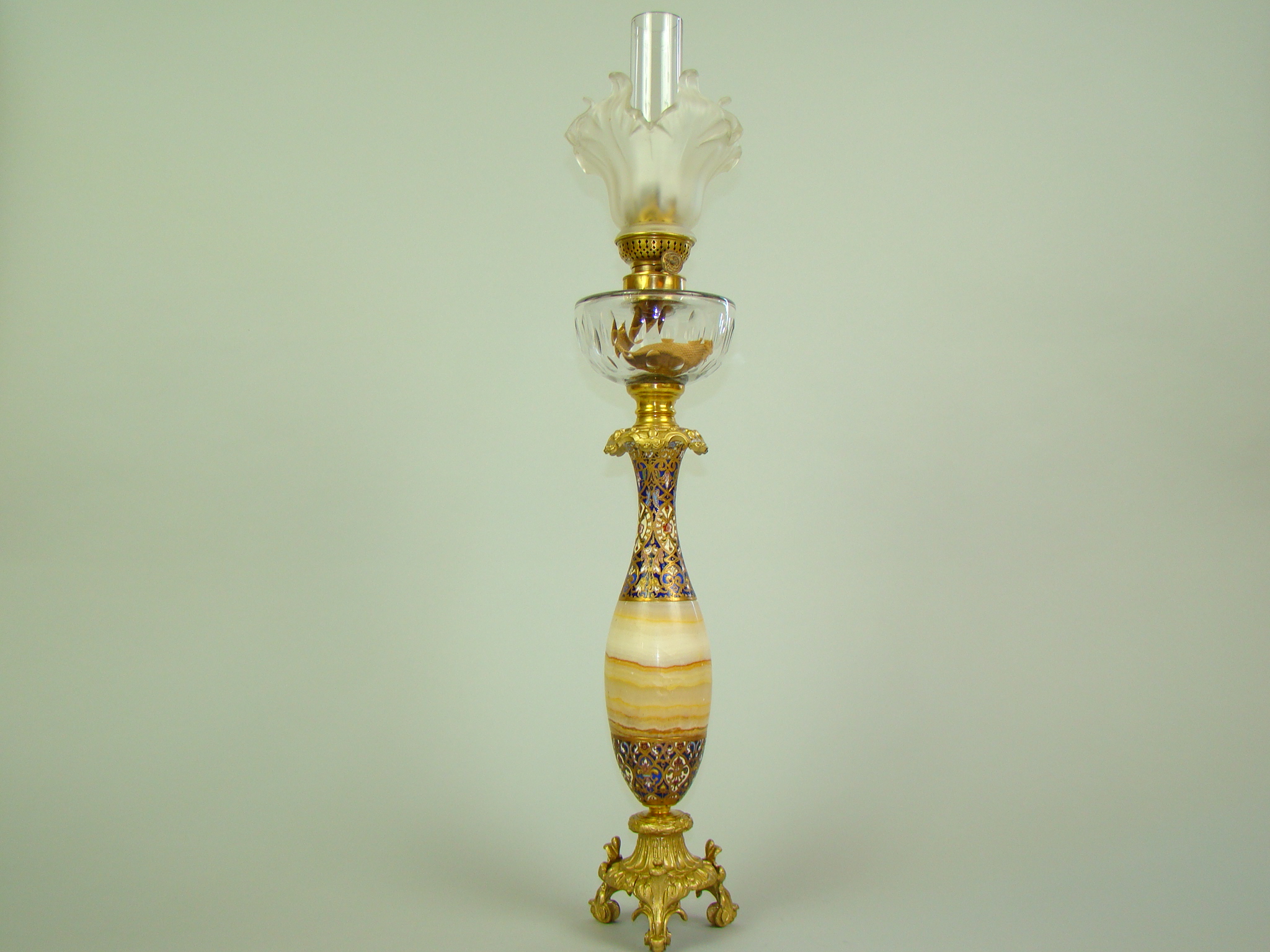 LAMPA NAFTOWA MOSIĄDZ ZŁOCONY MAJOLIKA UNIKAT