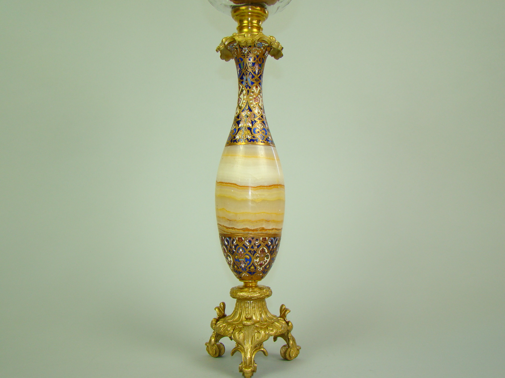 LAMPA NAFTOWA MOSIĄDZ ZŁOCONY MAJOLIKA UNIKAT