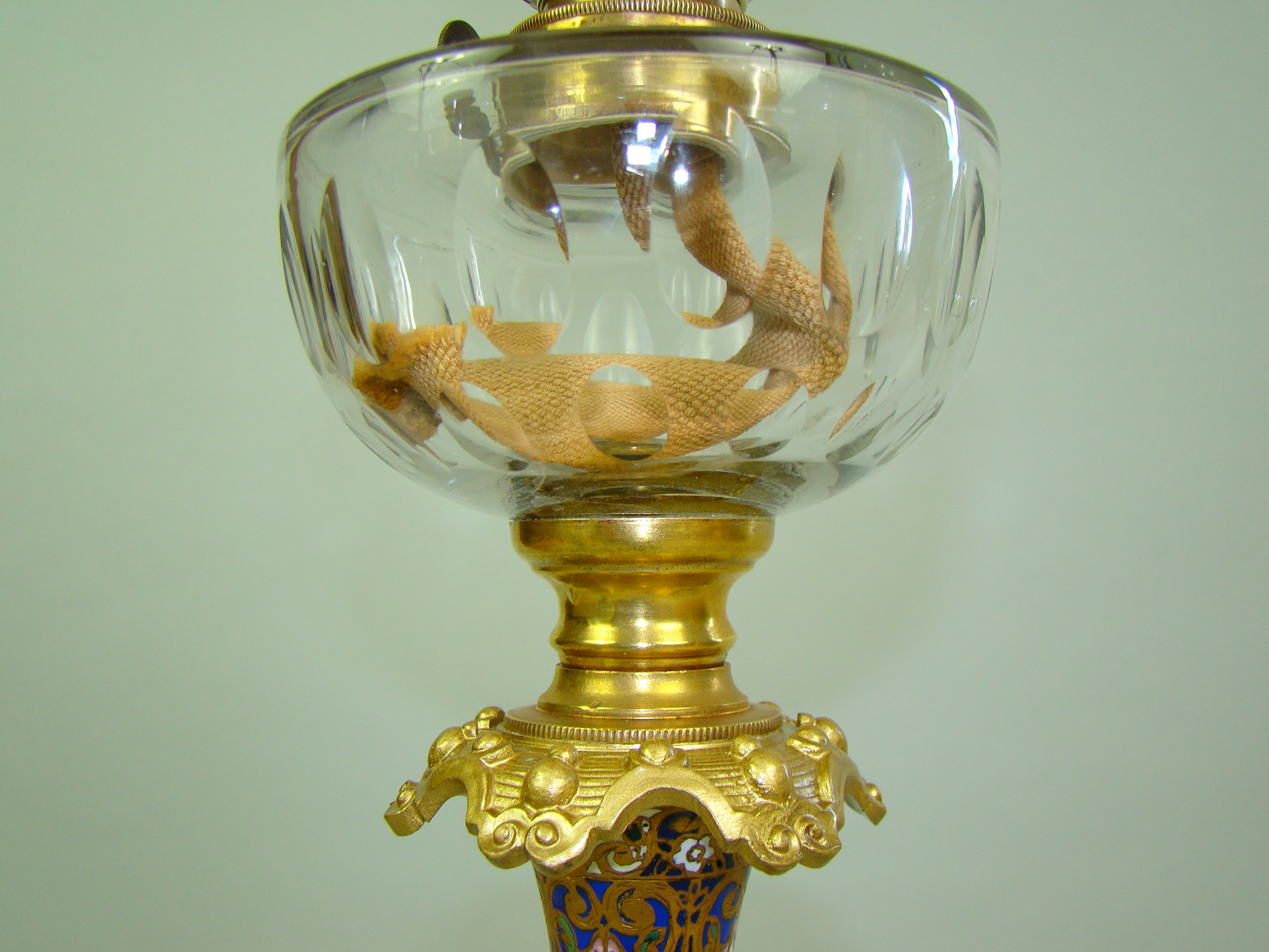 LAMPA NAFTOWA MOSIĄDZ ZŁOCONY MAJOLIKA UNIKAT