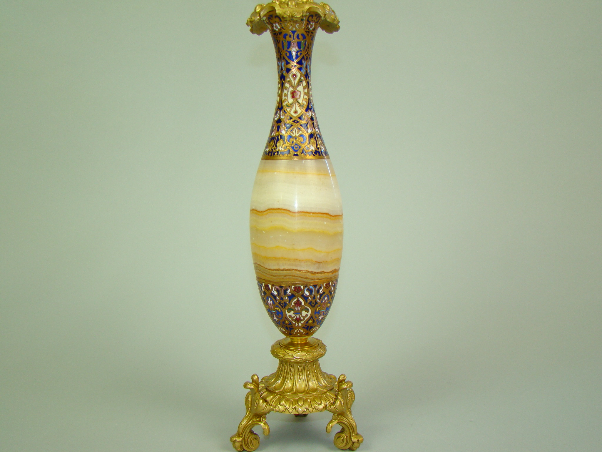 LAMPA NAFTOWA MOSIĄDZ ZŁOCONY MAJOLIKA UNIKAT