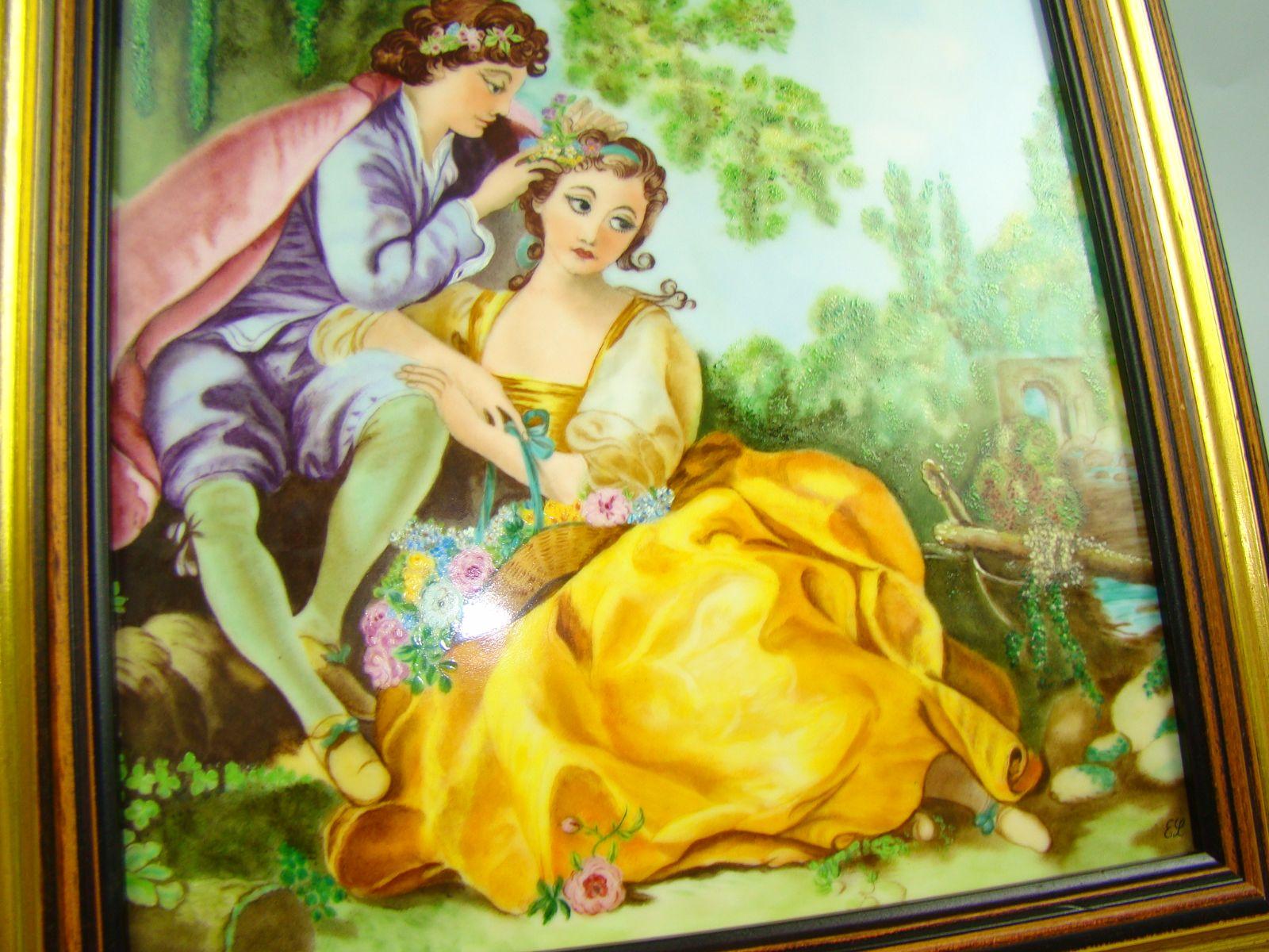 PRZEDWOJENNY RĘCZNIE MALOWANY SCENKA RODZ. A-890