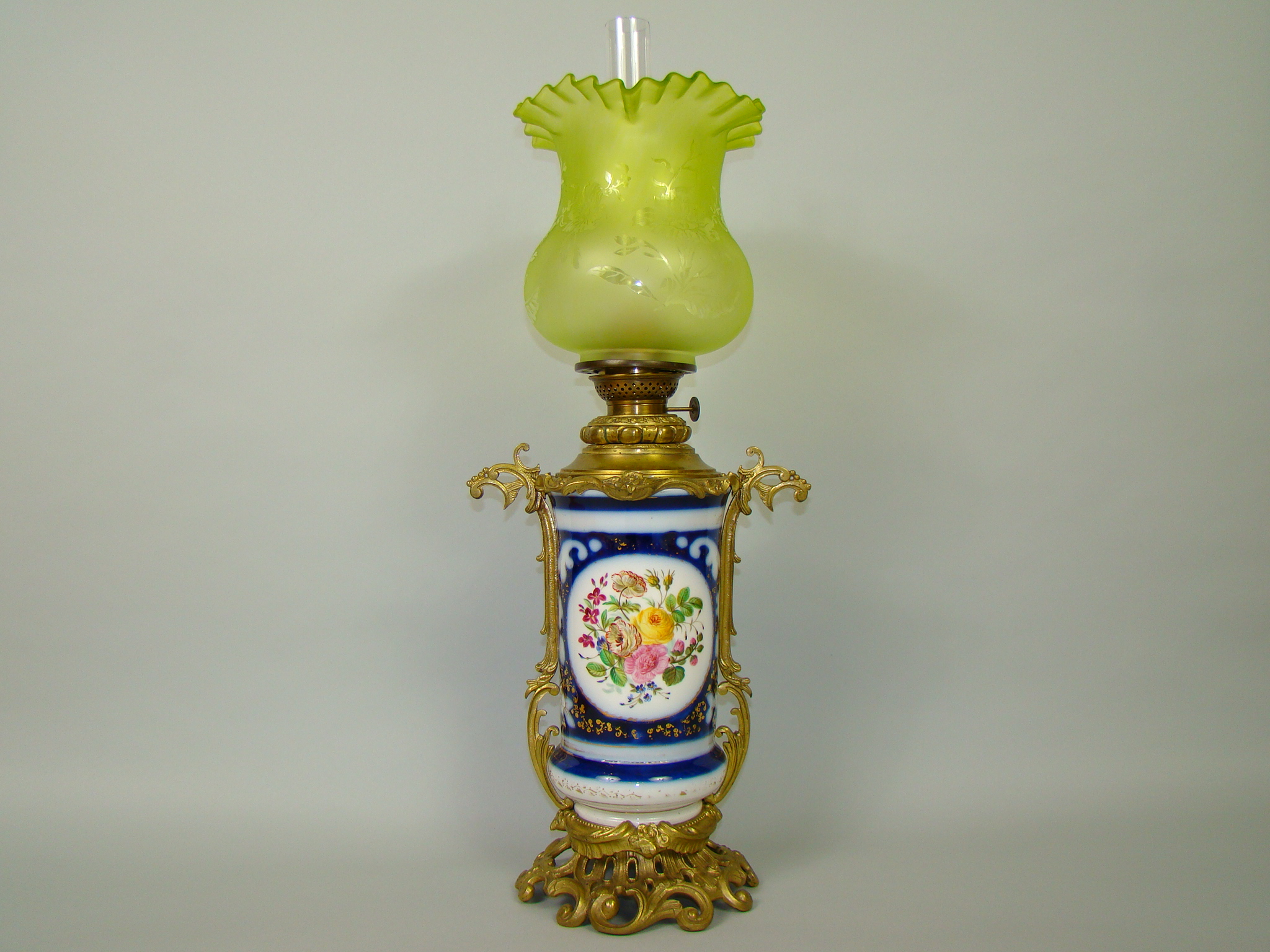 OLBRZYMIA LAMPA NAFTOWA NA BRĄZACH MALOWANA A-1785