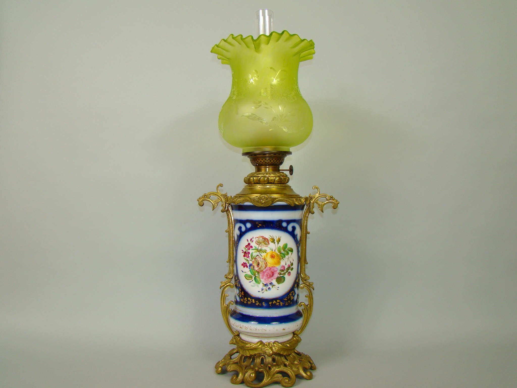 OLBRZYMIA LAMPA NAFTOWA NA BRĄZACH MALOWANA A-1785