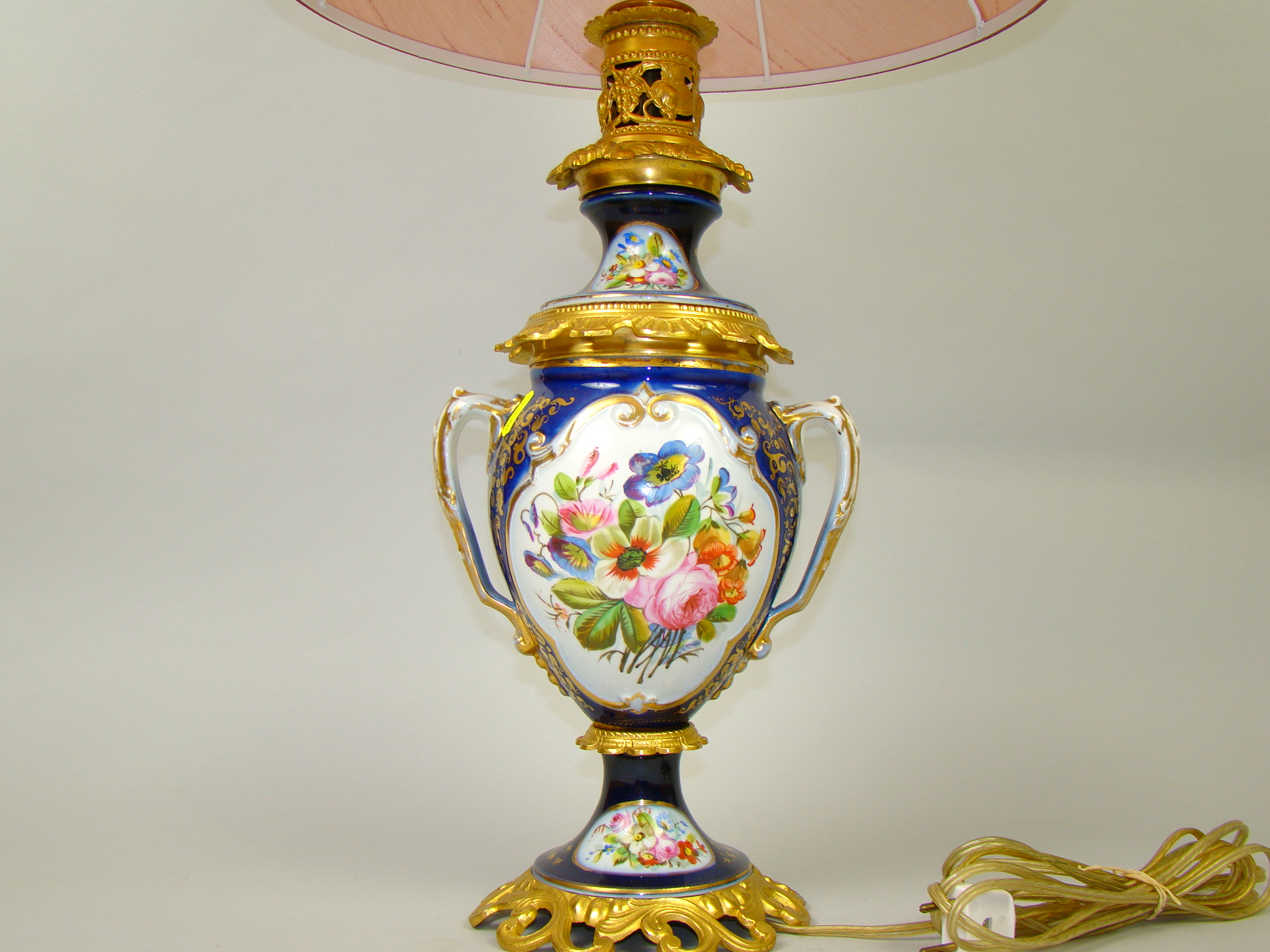 OLBRZYMIA LAMPA NAFTOWA NA BRĄZACH MALOWANA PRZEROBIONA NA ELEKTRYCZNĄ