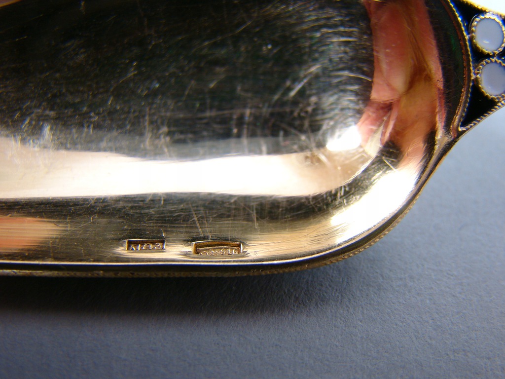 ROSJA SREBRO ZŁOCONE W EMALII ŁYŻKA DO SUSZ A-1878